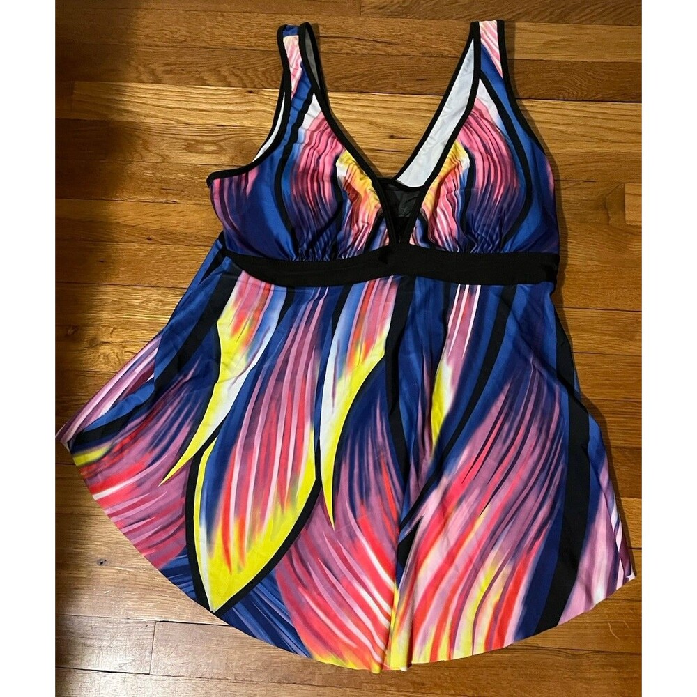Rosegal Women's One Piece Swimwear Abstract Multi/Black Wide Strap Plus 3X